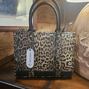 Sage & Saddle Leopard Print Tote with Black Accents With Strspes 🖤